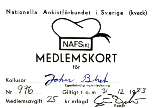 Medlemskort från 1983.